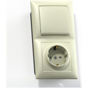 Блок комб. СП (1кл выкл.10А+1м роз.16А с/з с/з.шт.) бел/зол. БКВР-034 Бэлла 5824 фото