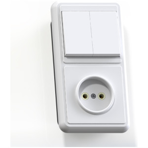 Блок комб. СП (2кл выкл.10А с подсв.+1м роз.16А с/з с/з.шт.) сл.кость БКВР-424 Селена 8183 фото