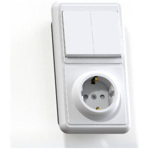 Блок комб. СП (2кл выкл.10А+1м роз.16А с/з с/з.шт.) бел. БКВР-415 Селена 8205 фото