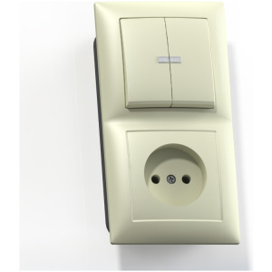 Блок комб. СП (2кл выкл.10А с подсв.+1м роз.16А б/з б/з.шт.) бел/зол. БКВР-213 Бэлла 5830 фото