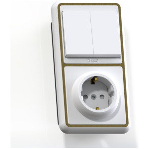 Блок комб. СП (2кл выкл.10А с подсв.+1м роз.16А с/з с/з.шт.) бел. БКВР-424 Селена 8214 фото