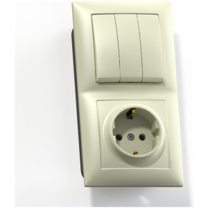 Блок комб. СП (3кл выкл.10А+1м роз.16А с/з б/з.шт.) бел/зол. БКВР-033 Бэлла 5844 фото