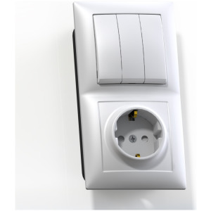 Блок комб. СП (3кл выкл.10А+1м роз.16А с/з с/з.шт.) бел/зол. БКВР-036 Бэлла 5848 фото