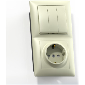 Блок комб. СП (3кл выкл.10А+1м роз.16А с/з с/з.шт.) бел/зол. БКВР-036 Бэлла 5848 фото