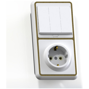 Блок комб. СП (3кл выкл.10А с подсв.+1м роз.16А с/з б/з.шт.) бел. БКВР-054 Бэлла 5845 фото