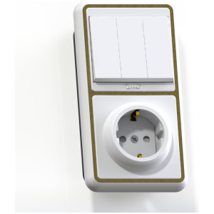 Блок комб. СП (3кл выкл.10А с подсв.+1м роз.16А с/з с/з.шт.) бел. БКВР-209 Бэлла 5849 фото